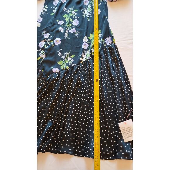 ASOS DESIGN mixed print ruched midi dress with puff sleeves Size 8 - Picture 12 of 15